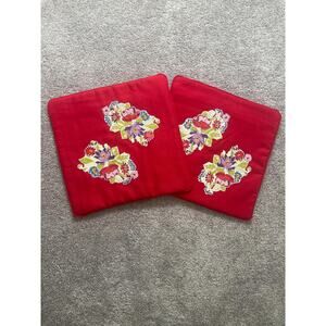 Handmade Floral Embroidery Red Decorative Pillow Covers with Zipper & Piping